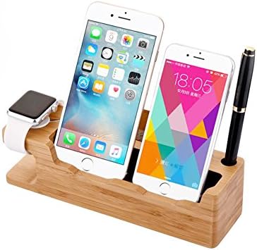 for iWatch Stand, iWatch Bamboo Charge Station Wood Charging Dock Stock Cradle Holder for iWatch Both 38mm and 42mm & iPhone 6 6 Plus 5S 5 SE for iPhone 7/8 iPhone X