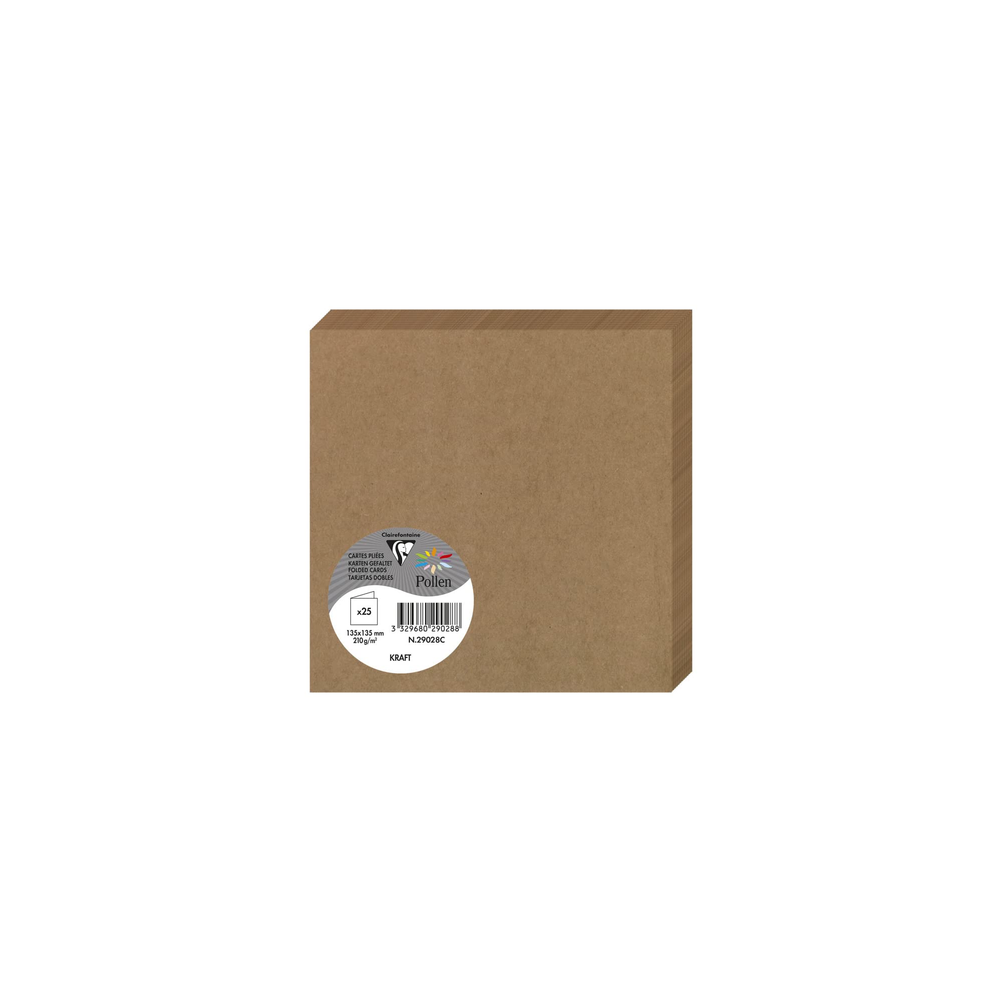 Clairefontaine 29028C Kraft Paper Pack of 25 Double Cards Square 13.5x13.5cm 210gsm Kraft Colour Invitation Events Correspondence Pollen Range Smooth Premium
