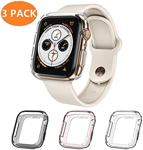 Monoy Case for Apple Watch Series 4 Case 44mm, [3 - Pack Colorful] Soft TPU Protective Cover Bumper for iWatch Series 4 44mm (Clear+Grey+Rose Gold)