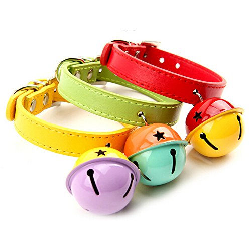 KAKA(TM) Pets Dog Cute Bell Metal Button PU Leather Colorful Dog Collar Blue Neck:9.84" - Thumbnail 4