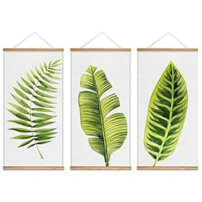 Hanging Poster with Wood Frames Beautiful Green Plants Home Wall Canvas Prints Ready to Hang - 18"x36"x3 Panels