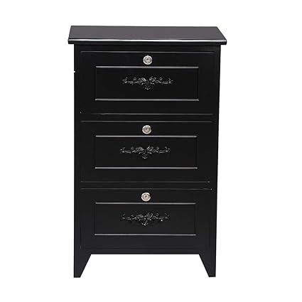 Ebtools Black Chest Of Drawers Wooden Nightstand Bedside Table