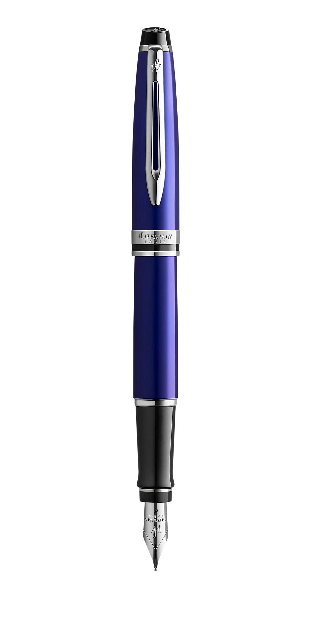 Waterman Expert Fountain Pen, Blue with Chrome Trim, Fine Nib with Blue Ink Cartridge, Gift Box