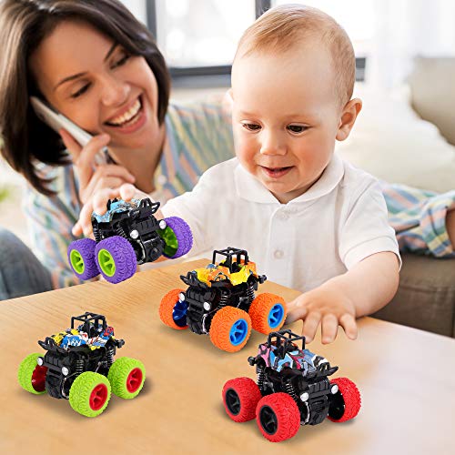 FiGoal 4 Pack Monster Toy Trucks Pull Back Cars, Friction Powered
