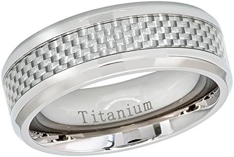 Titanium Ring High Polished Beveled Edge with Light Grey Carbon Fiber Inlay - 8mm - 8TM472s9