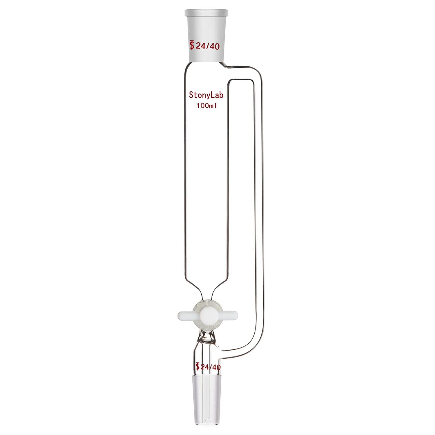 stonylab 100ml Pressure Equalizing Addition Funnel, Borosilicate Glass Dropping Funnel 24/40 Joint with PTFE Stopcock for Laboratory, 100ml