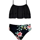 SHEKINI Girls Floral Print Bathing Suits Ruffle Flounce Two Piece Swimsuits | Girls Bikini,Girls Bathing Suit,Swimsuits for Kids,Kids Bikini,Girls 2 Piece Swimsuit,Summer Hawaii Beach Swimwear,6-12 Years