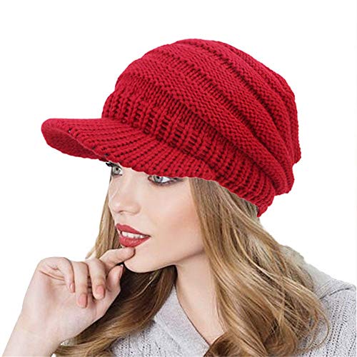 ZOMUSAR Women Soft Stretch Newsboy Cap Winter Hat Visor Beret Cold Weather Knitted (Wine) - Thumbnail 4