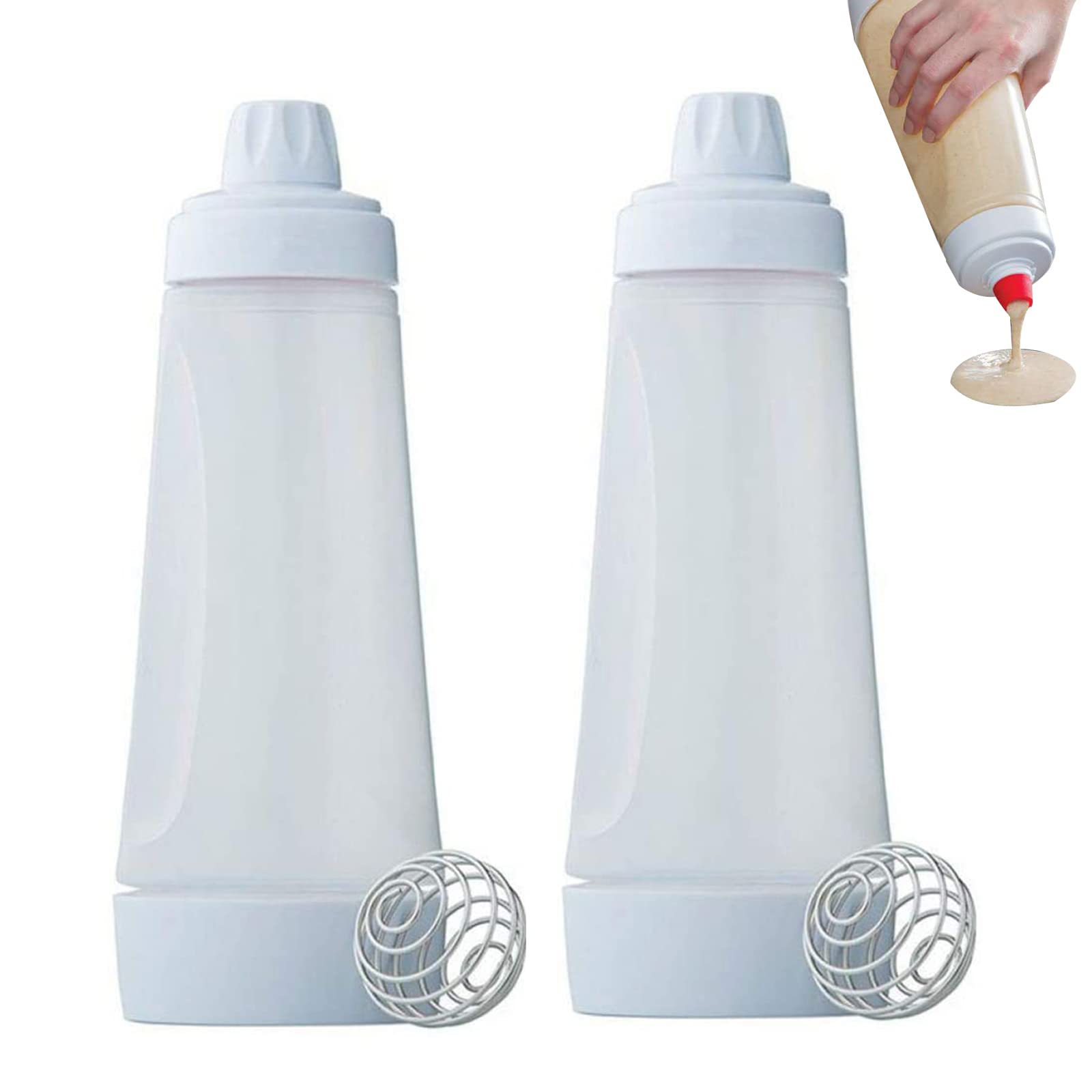 PLATEYTR Hand Batter Dispenser Pancake Batter Mix Bottle Bottle Dispenser Stainless Steel Stirring Ball Cupcake Pancake Crepe Batter, Practical Home Kitchen Tools(2 Pcs)