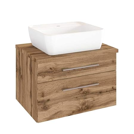 Pharao24 Schbuladen Waschtisch mit Aufsatz-Waschbecken Wildeiche Dekor