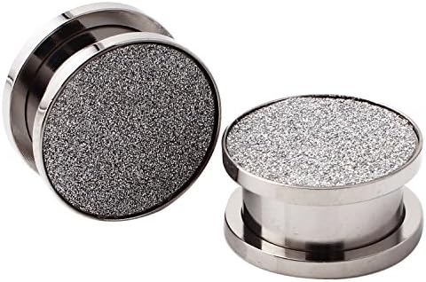 Stainless Steel Hollow Tunnel Silver Sparkles Ear Expander Ear Plugs
