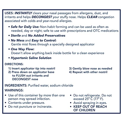 Vicks Sinex SALINE Nasal Spray, Drug Free Ultra Fine Mist, Clear