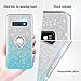 Maxdara Case for Galaxy S10 Glitter Case with Ring Holder Gradient Kickstand Series Bling Sparkle Diamond Rhinestone Protective Bumper Luxury Pretty Fashion Girls Women Case (Silver Teal)