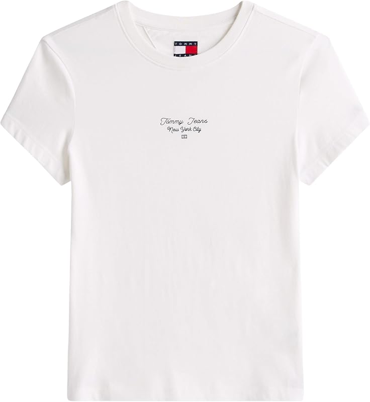 Damen T-Shirt Kurzarm Slim Logo Tee mit Rundhalsausschnitt, Weiß (Ecru), XL
