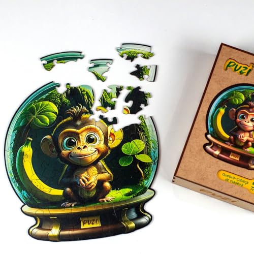 Quebra-Cabeça Orbe Macaco 50 peças de madeira - Puzi