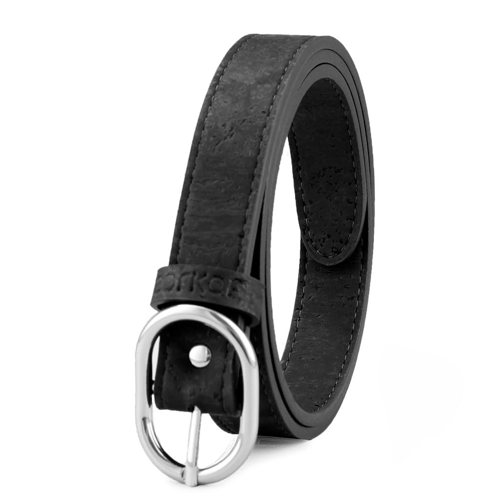 Corkor Women's Cork Belt 25mm Wide Vegan Product Casual Accessory (S (for Waist 26" - 28"), Black)