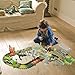 Elongdi Dinosaur World Slot Car Race [ 144 Track Pieces ] Create a Road Track Sets with Tracks, 2 Trucks, 2 Dinosaurs Toys for Kids 3 4 5 6 7 8 Years Old Boys Girls Jurassic Prehistoric World Gift