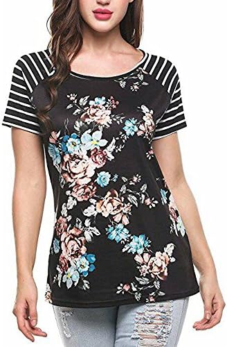 Clearance Sale! Women Shirts WEUIE Floral V Neck Print Loose Beach Ladies Casual T Shirt Tops Blouse Top (Size S/US 6, Z08)