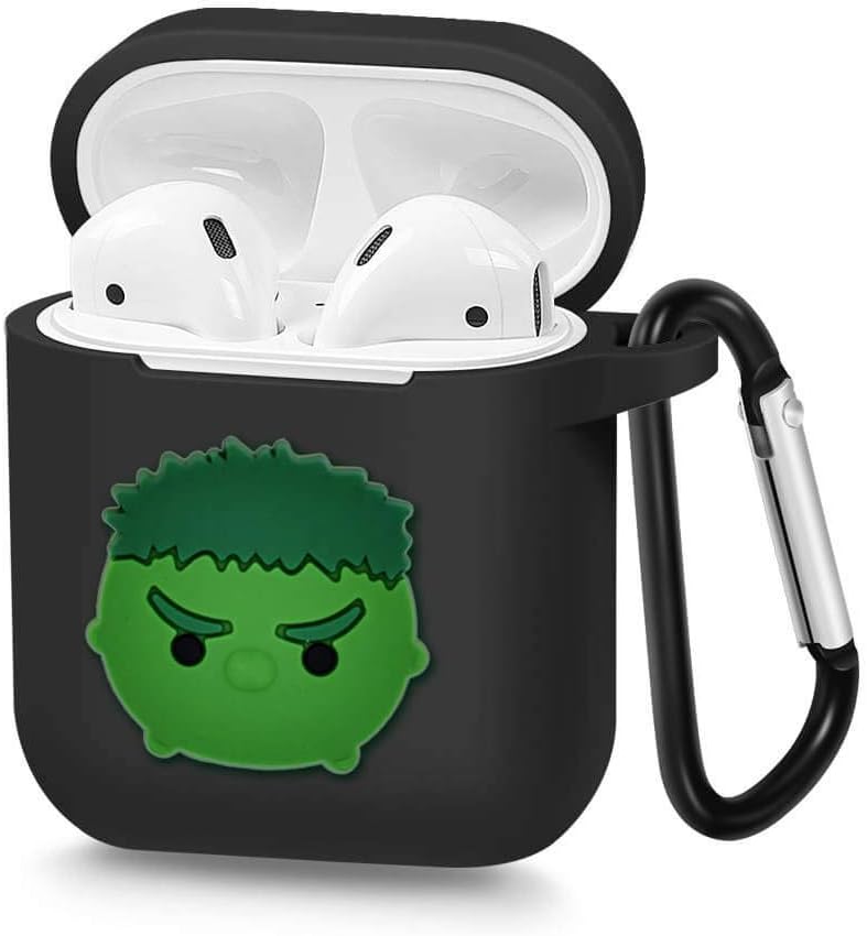 Airpods Case, Portable Silicone AirPods Charging Case with Carabiner Compatible with Apple Airpods- Marvel Super Hero (Hulk)