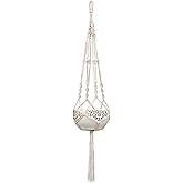 Mkono Macrame Plant Hanger Indoor Outdoor Hanging Planter Basket Cotton Rope 4 Legs 41 Inch