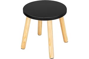 LIANTRAL Wooden Step Stools for Kids, Children's Small Stool Multi-Purpose Sturdy Sitting Stool Toddler Step Stool 10.3in Round Stool Stable Anti-Slip, Foot Stool with Assembled Four-Legged (Black)