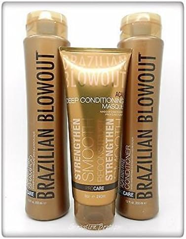Brazilian Blowout Anti-Frizz Shampoo &amp; Conditioner 12-ounce+Brazilian Blowout Acai Deep Conditioning Masque, 8 Ounce
