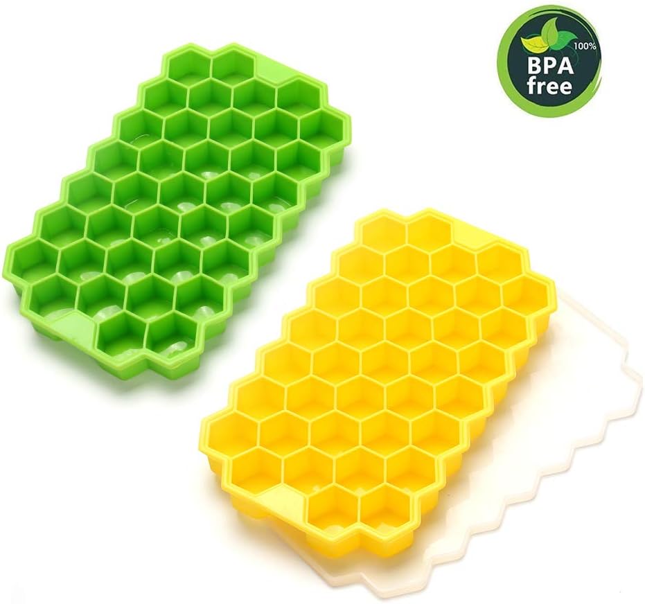 Ice Cube Trays Silicone Ice Cube Molds with Lids 2 Pack 74 Mini Small Square Ice Cubes,Easy Release Reusable and BPA Free Ice Cube Maker for Whiskey Storage,Cocktail,Beverages