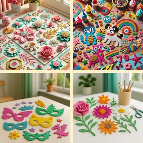Goma Eva de Purpurina para Manualidades, Goma Espuma de Colores para Proyectos Creativos, Ideales para Artes y Manualidades, Escolar o Profesional 40x60cm (Surtido Adhesivo Purpurina, 10uds)