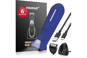 Voukad Sensitive Skin Personal Pubic Hair Trimmer for Women and Men, Electric Manscape/Bikini Trimmer, Waterproof Groin Shaver for Body Hair, with Light, Travel Size, 6 Precisions