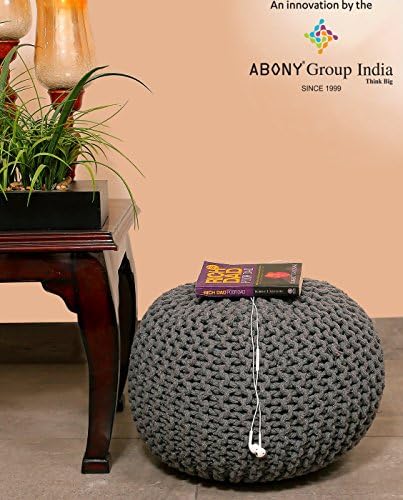 Grey Pouf, Premium Cotton Hand Knitted, 30 x 45 cms, Ottoman/Pouffe/Foot Stool Best for Bedroom, Living Room, Kids Room, Soft, Comfortable by ABONY