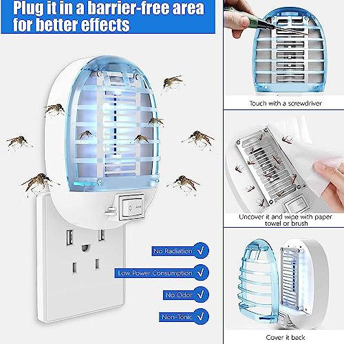 Bug Zapper Indoor, 2 Pack Mosquito Killer Lamp Electric Fly Insect Gnat Trap Led Night Light for Living Room Bedroom Home Kitchen Office (Cyan)