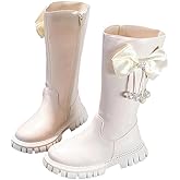 kkdom Girls' Winter Boots with Faux Fur Lining - Knee High Riding Boots Non-Slip Side Zipper Cute Bow Waterproof Tall Boots