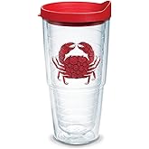 Tervis Crab Insulated Tumbler with Emblem and Red Lid, 24 oz, Clear