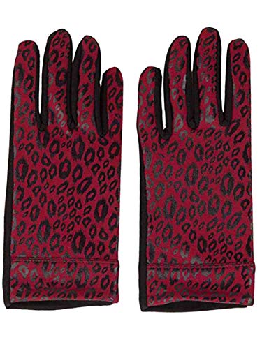 Womens Burgundy Red Leopard Print Stretch Fit Texting & Tech Gloves