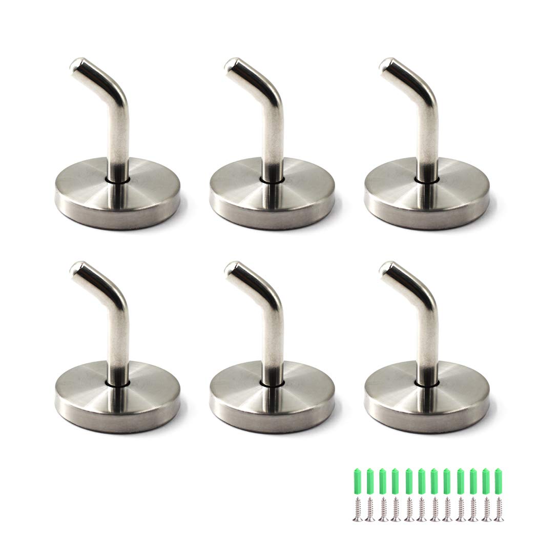 Flomore Stainless Steel Screw in Hooks for Hanging Plants Utensil Hooks for Kitchen Wall Mounted Coat Hook Display Hook (6 PCS Screws Included)
