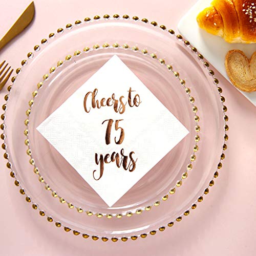 image for MAGJUCHE Cheers to 75 Years Cocktail Napkins, 50-Pack 3ply White Rose 