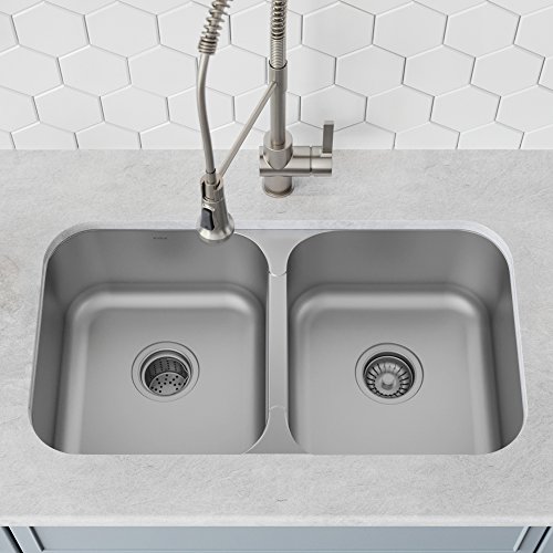 Kraus KBU29 32 inch Undermount 50/50 Double Bowl 18 gauge Stainless Steel Kitchen Sink