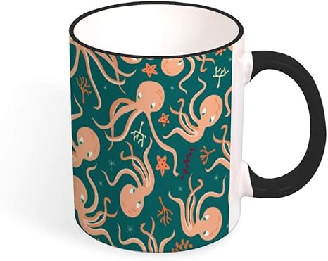 Amazon Co Jp 可愛いタコ柄 マグカップ ブラックカップ口和ハンドル アイデアマグカップ コーヒーカップ ティーカップ セラミックカップ 円筒形 贈り物 事務用品 ホーム キッチン