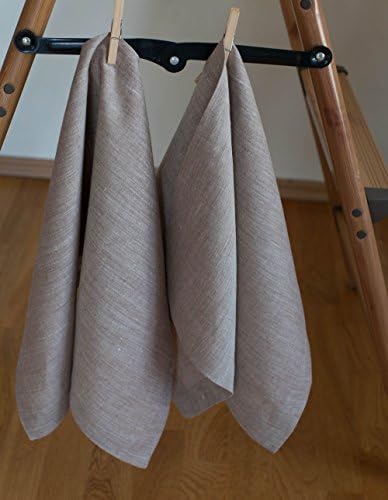 ThingStore Tea Towel 18x27" (Set of 2 pcs) Kitchen Bathroom Restroom 100% Natural Linen Antibacterial Classic Brown Melange