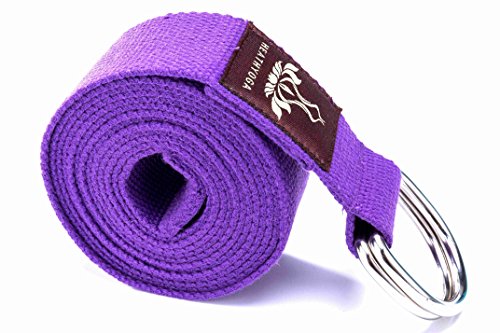 Heathyoga Yoga Strap Made from Durable Cotton with Adjustable D-Ring, Improve Flexibility & Strength for Yoga Stretching Fitness and Physical Therapy Length 8ft