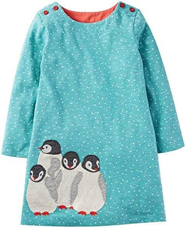 GS Nyan Girl's Cartoon Pattern Long Sleeve Cotton Dress (6T, Purple)
