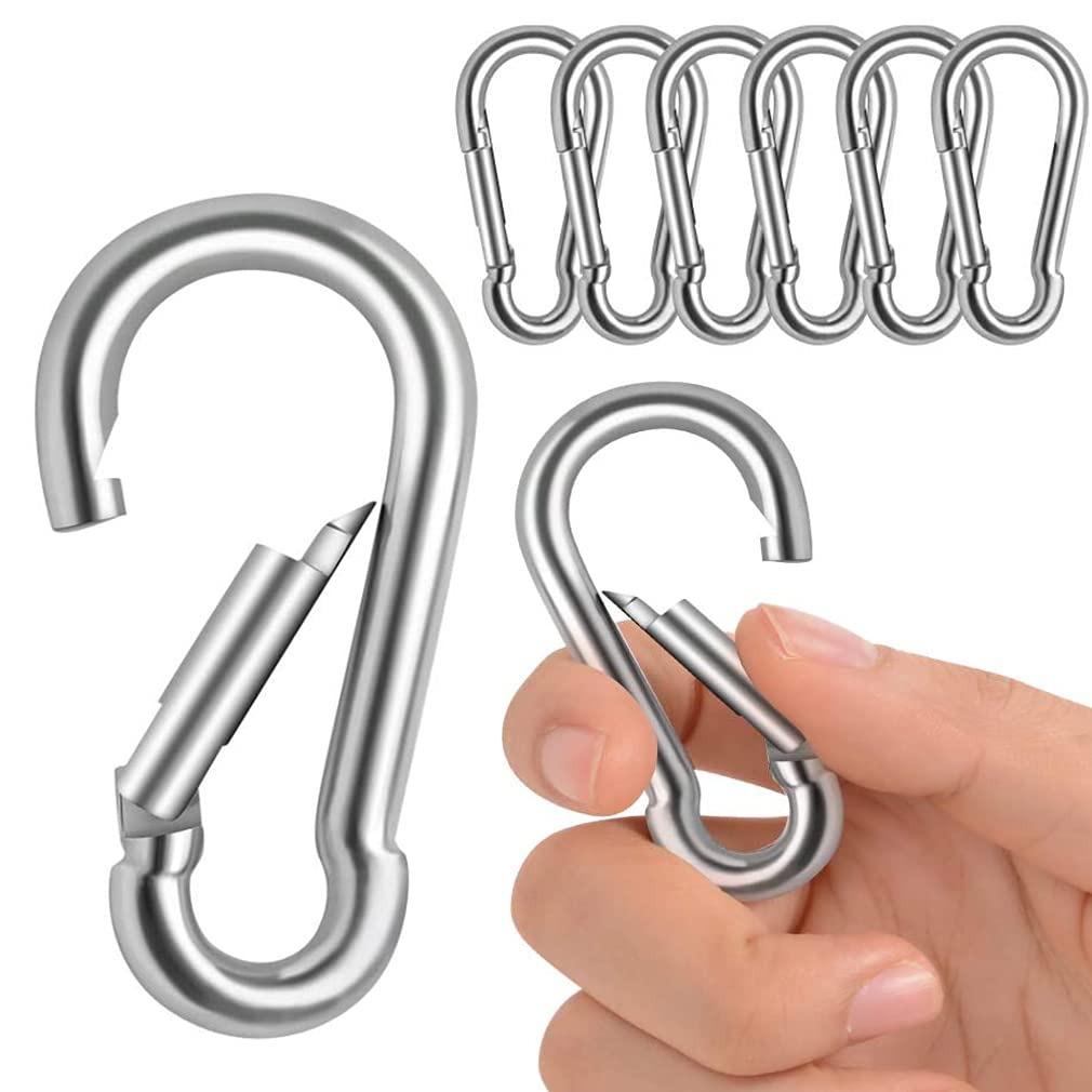 6 Pieces - Locking Carabiners (M6) Stainless Steel Chain Clip Hook for Travel, Camping, Hammock, Hiking, Fishing,Dog Leash Keychain