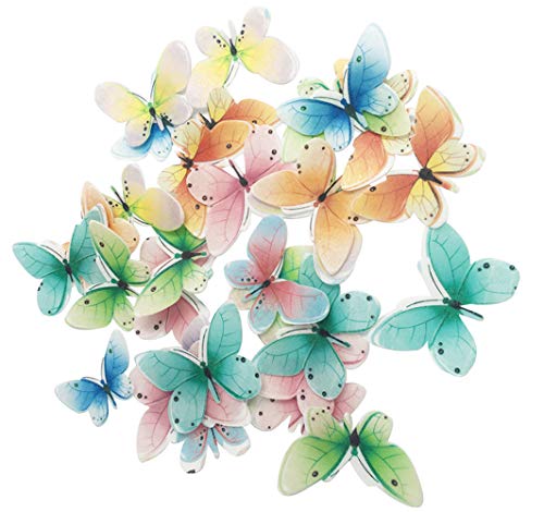Set of 30 Edible Butterfly Cupcake Toppers Wedding Cake Birthday Party Food Decoration Mixed Size & Colou (A)