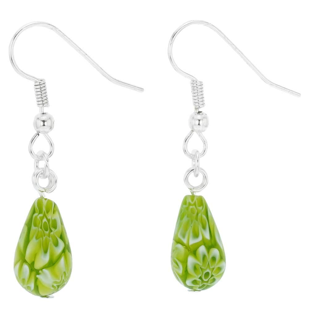 Glass Of Venice Murano Glass Mosaic Small Millefiori Drop Earrings - Green