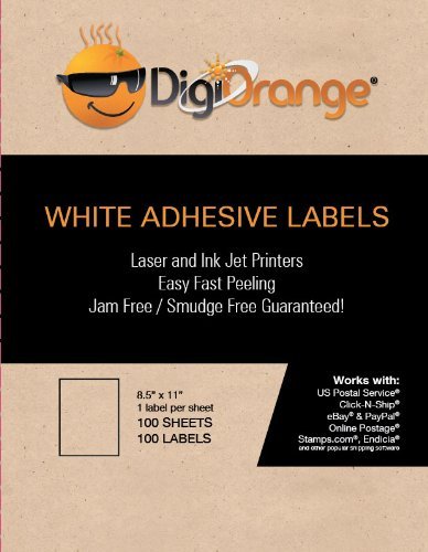 DigiOrange Full Sheet Labels 100 White Laser & Inkjet Labels
