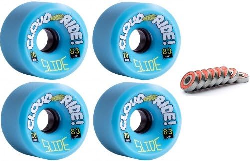 Cloud Ride Slide 70mm 83a Blue Longboard Wheels Set of 4 With Bearings