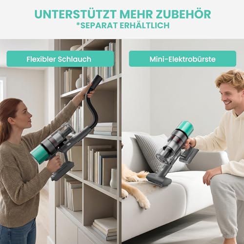 SmartAI V5 Akku Staubsauger, 55Kpa/600W/80Mins Freistehend Staubsauger Kabellos, Ultralange Akkulaufzeit Akkustaubsaguer mit Automatikmodus für Teppich Tierhaare Hartböden 10