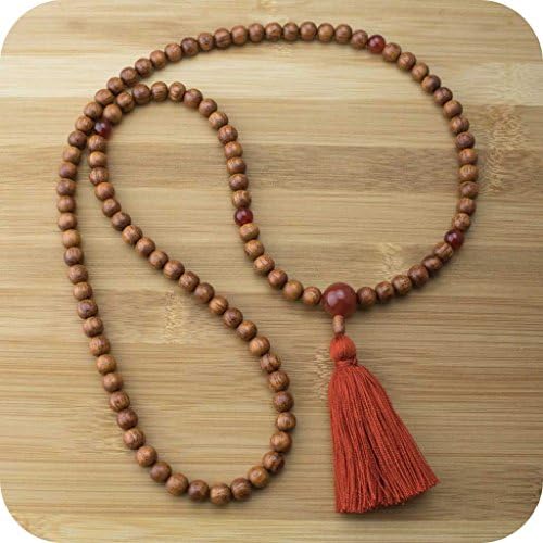 Mala Beads Necklace with Bayong Wood &amp; Carnelian