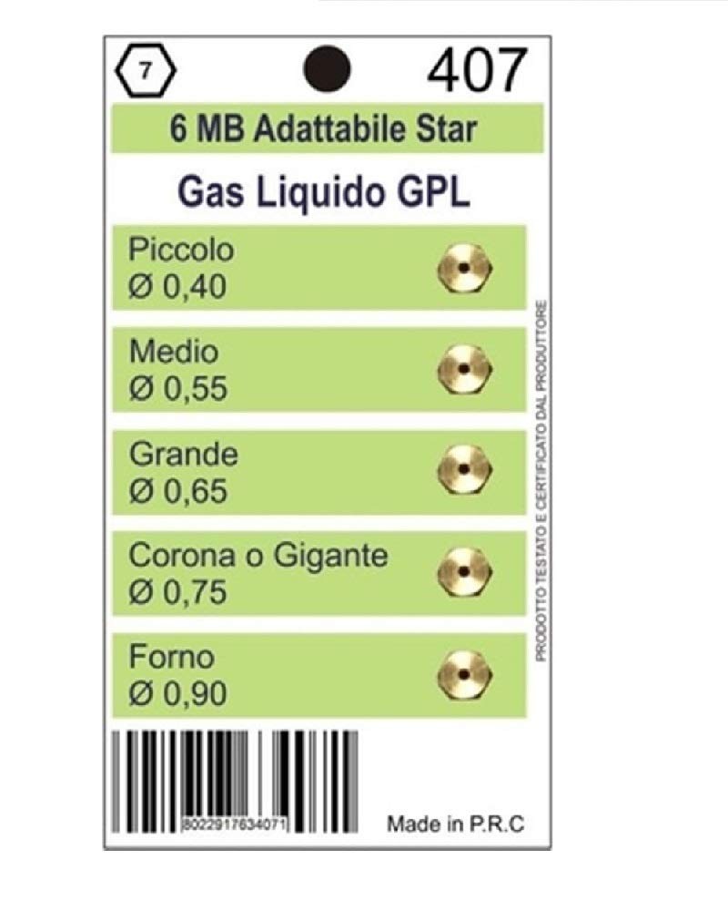 Kit 5 pezzi ugelli per cucina gas metano ø 6 mb - per cucina gpl