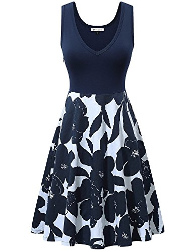 GUBERRY Work Dress, Women's Sleeveless V Neck Floral Summer A-Line Midi Dress